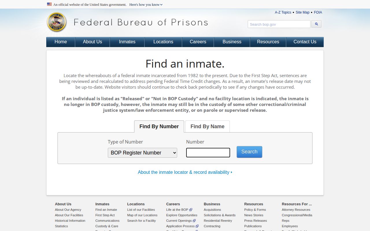Sierra County custody follow-up using the Federal Bureau of Prisons inmate locator